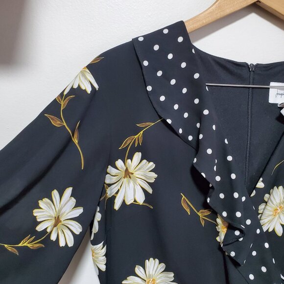 JOSEPH RIBKOFF Multi Floral & Polka Dot Dress Faux Wrap Knee Length Women's 12 - Picture 5 of 16